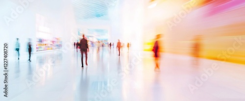Abstract Motion Blur of People in a Modern Hallway