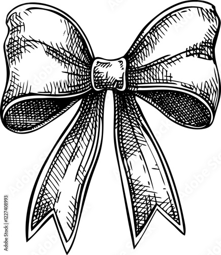 Coquette bow sketch. Rococo design elements Vintage baroque Victorian ribbon. Japanese-style hand-drawn illustration. NOT AI generated