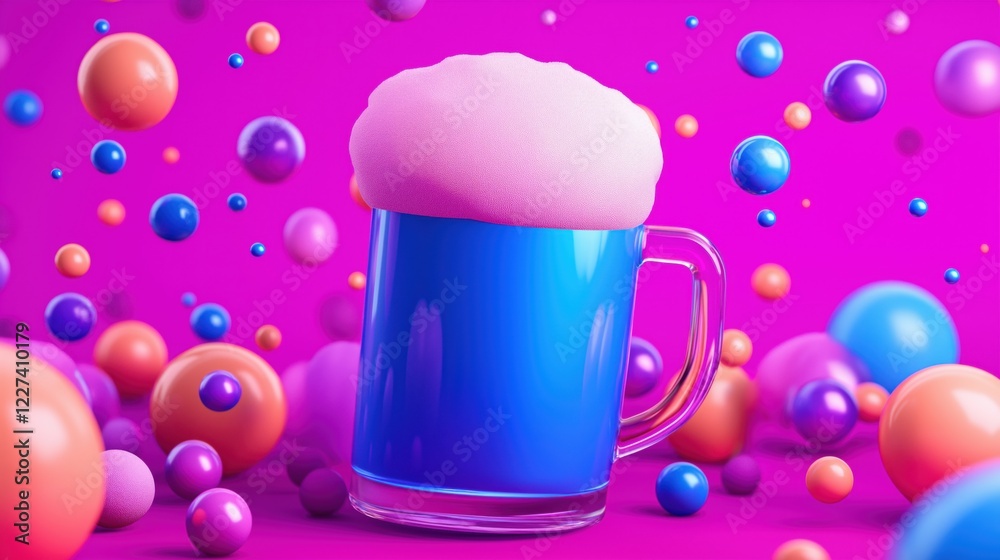 Colorful frothy drink with vibrant bubbles against a bright pink background, 3d illustration. Colorful frothy drink with vibrant bubbles against a bright pink background, 3d illustration.