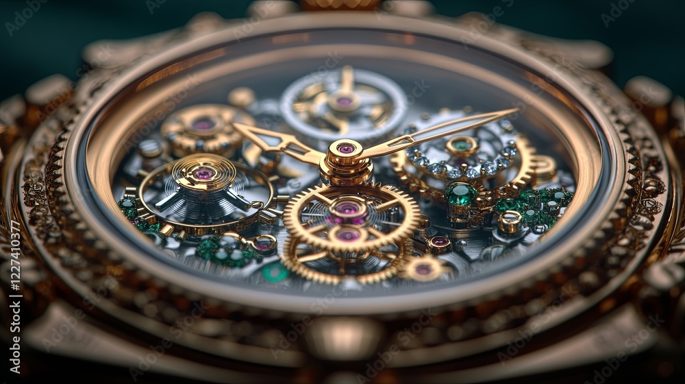 Precision Swiss Watchmaking Luxurious Swiss Watch Mechanism in Glimmering Detail Precision Swiss Watchmaking Luxurious Swiss Watch Mechanism in Glimmering Detail