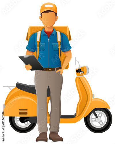 delivery man on scooter courier service vector illustration isolated on white background