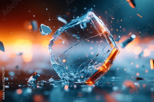 A 3D-rendered image of a glass dome shattering in slow motion, with fragments scattering dynamically, symbolizing a sudden disruption