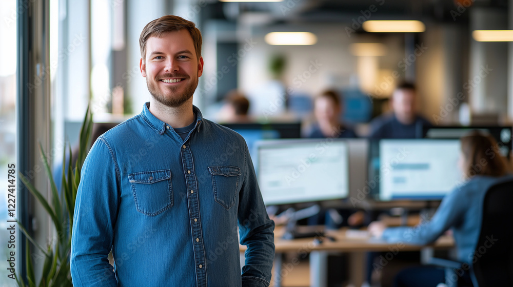 Fototapeta premium Confident Software Engineer in Modern Coworking Space