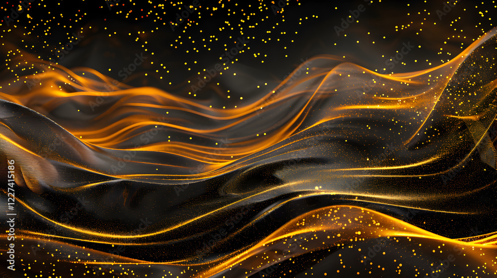 Abstract waves of gold and black create a dynamic, flowing texture with a sense of movement. Abstract waves of gold and black create a dynamic, flowing texture with a sense of movement.