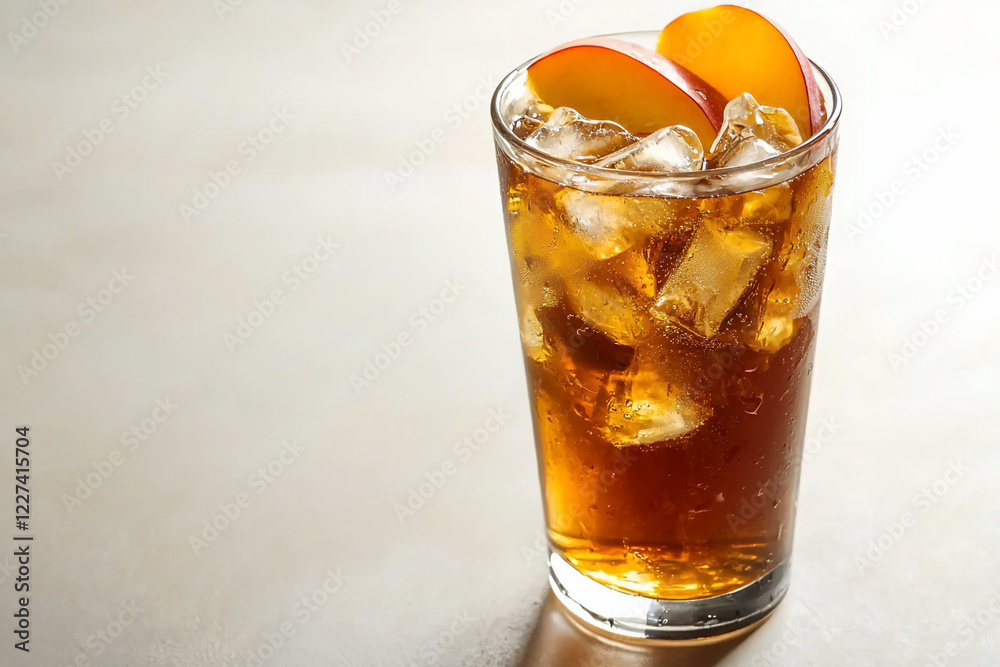 Refreshing glass of iced tea with apple slices on a light background, perfect for summer beverages Refreshing glass of iced tea with apple slices on a light background, perfect for summer beverages