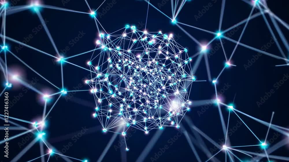 Dynamic visualization of a complex network structure representing interconnected nodes and edges in a digital landscape