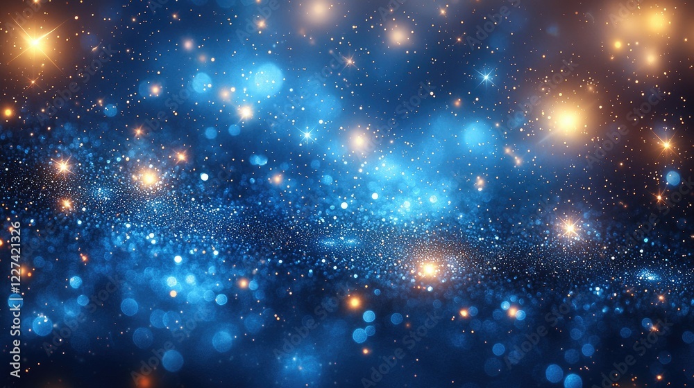 Fototapeta premium Blue and Gold Glitter Lights Sparkle Background