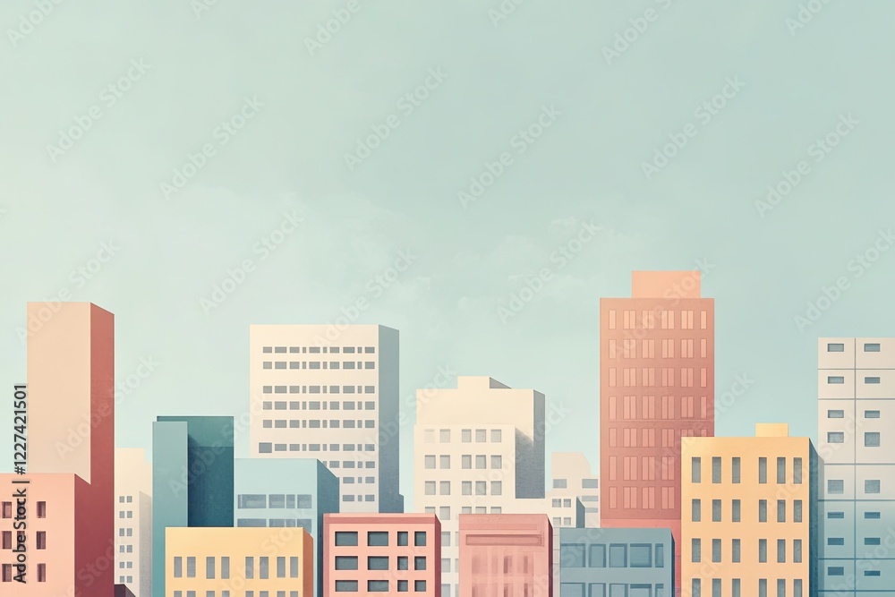 Fototapeta premium Pastel Cityscape Modern Building Skyline View