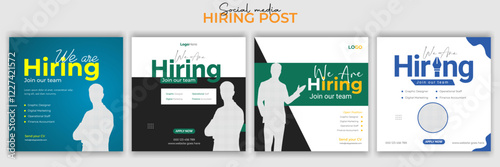 We are hiring job vacancy social media post banner design template with red color. We are hiring job vacancy square web banner design. Employee vacancy announcement. Illustration isolated