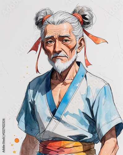 Wallpaper Mural elderly male shy twin tails summer dress watercolor anime style illustration on plain white background Torontodigital.ca