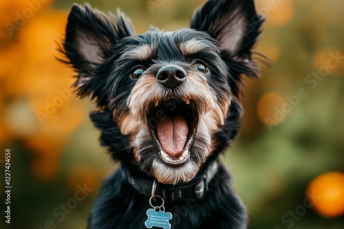 A dog barking at a delivery person, captured mid-action with an expression of agitation on both faces