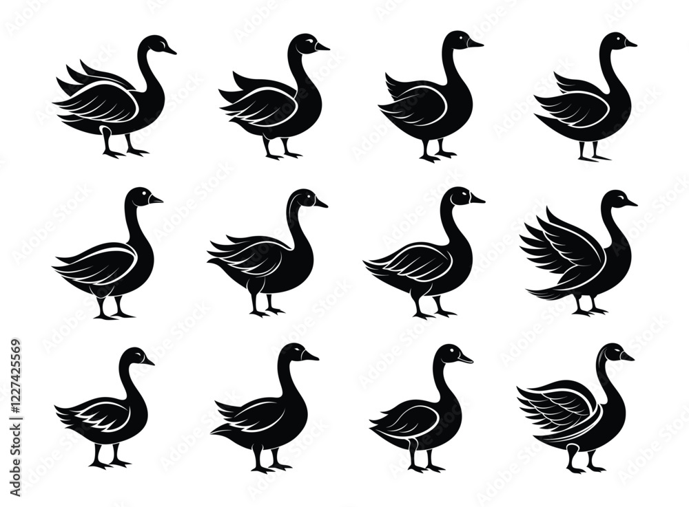 Fototapeta premium Collection of Duck and Goose Silhouettes vector set