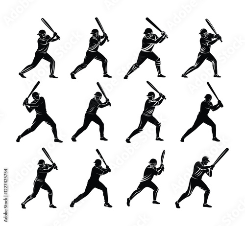 Cricket player with different cricketing tool helmet, Cricket Player Silhouettes in Action batsman