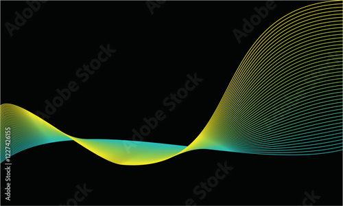 abstract blue and yellow waves, isolated black, for additional design, for business