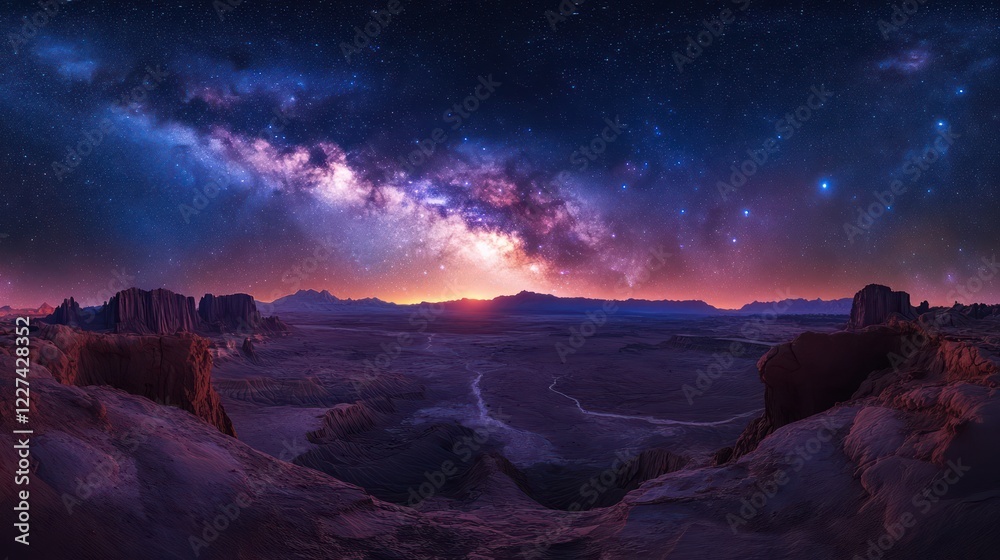 Fototapeta premium Milky Way Galaxy Over Desert Landscape at Night