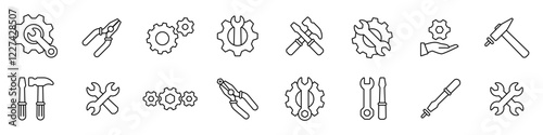 Working tools set. Isolated work tool icon. RepWorking tools set. Isolated work tool icon. Repair equipment. Toolbox vector set. Wrench and spanner sign. Hummer and screwdriver symbol. 
