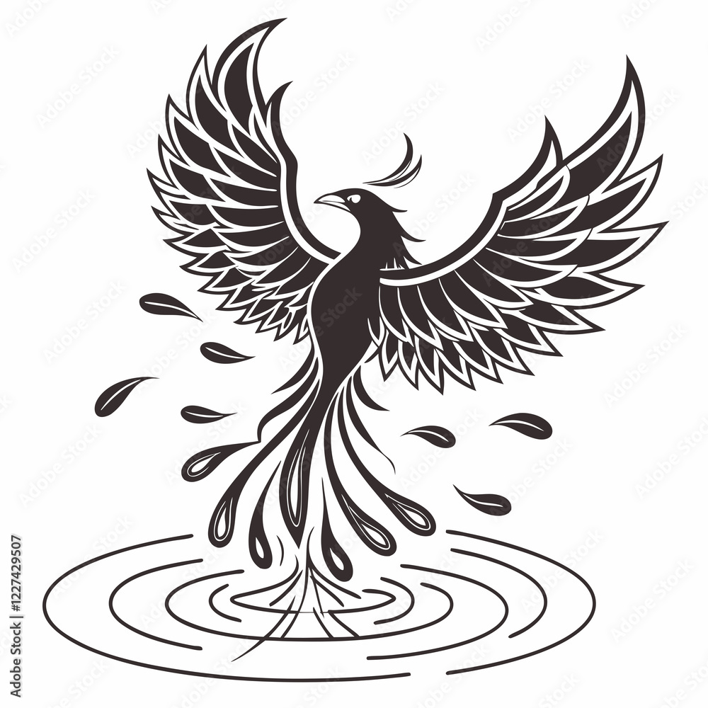 Fototapeta premium Creative animal icon Phoenix Rising from Water vector illustration