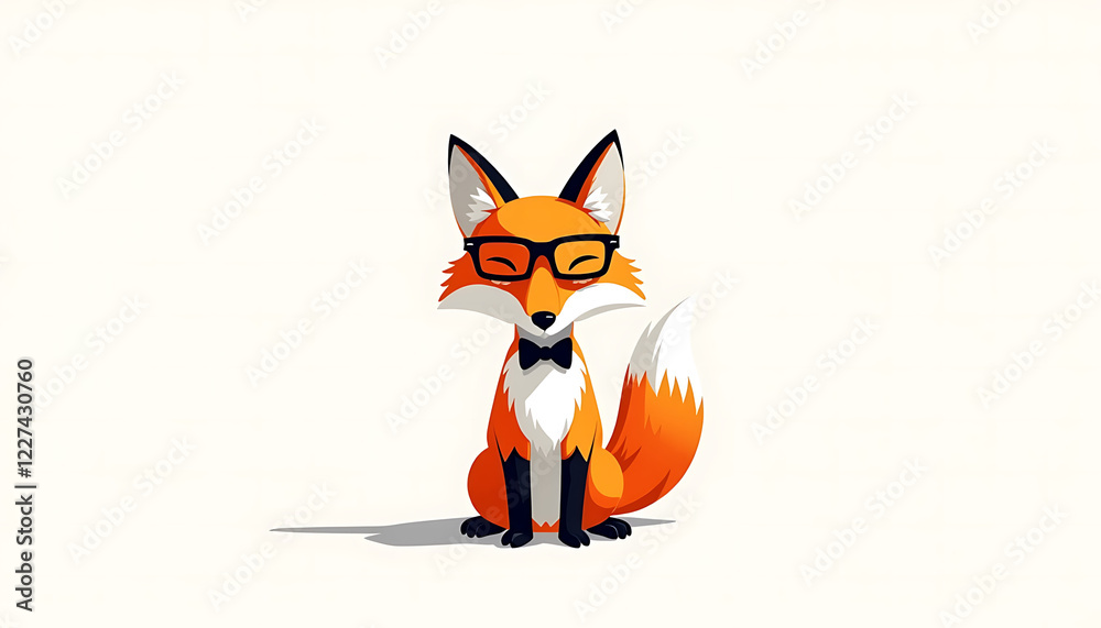 Obraz premium Stylized fox wearing glasses and bow tie on plain background