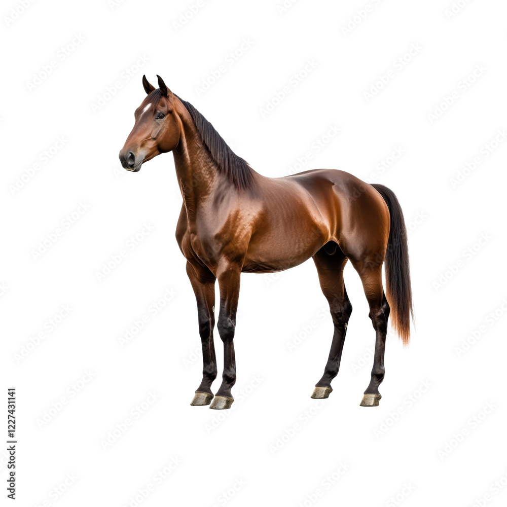 Obraz premium Majestic Brown Horse Standing Gracefully on Isolated Background