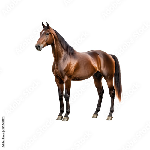 Majestic Brown Horse Standing Gracefully on Isolated Background