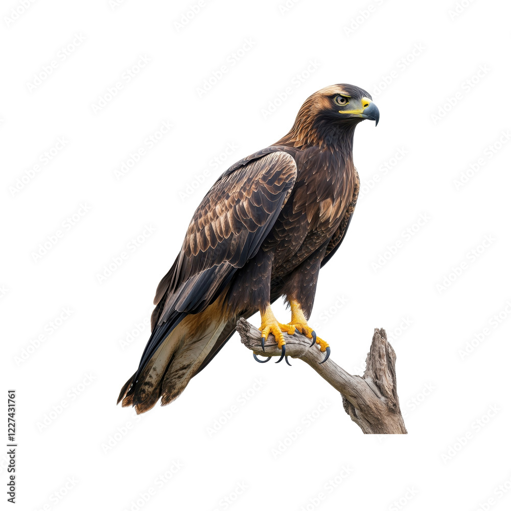 Majestic Golden Eagle Perched on a Rock Against White Background Majestic Golden Eagle Perched on a Rock Against White Background
