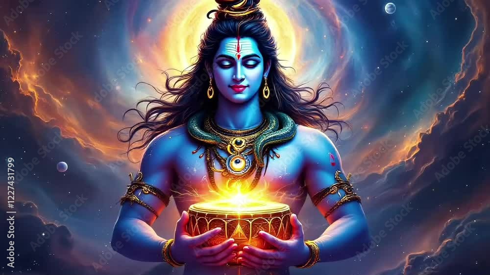 captivating digital painting portraying the divine figure of Lord Shiva immersed in a cosmic setting surrounded by a mesmerizing display of swirling stars planets and celestial bodies captivating digital painting portraying the divine figure of Lord Shiva immersed in a cosmic setting surrounded by a mesmerizing display of swirling stars planets and celestial bodies