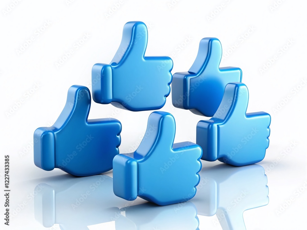 Obraz premium 3D Rendered Blue Cartoon Thumbs Up: Six Isolated Positive Gestures on White