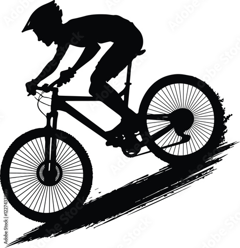 silhouette of a person riding a bicycle - Silhouette of a cyclist, mountain bike rider silhouette
