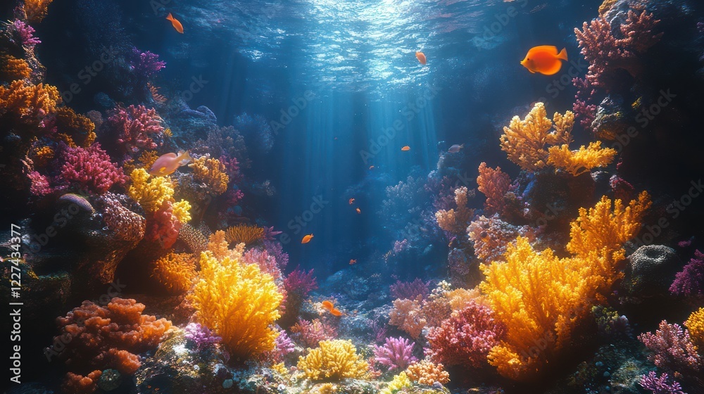 Naklejka premium Vibrant Underwater Coral Reef Paradise: A Stunning Display of Marine Life and Color