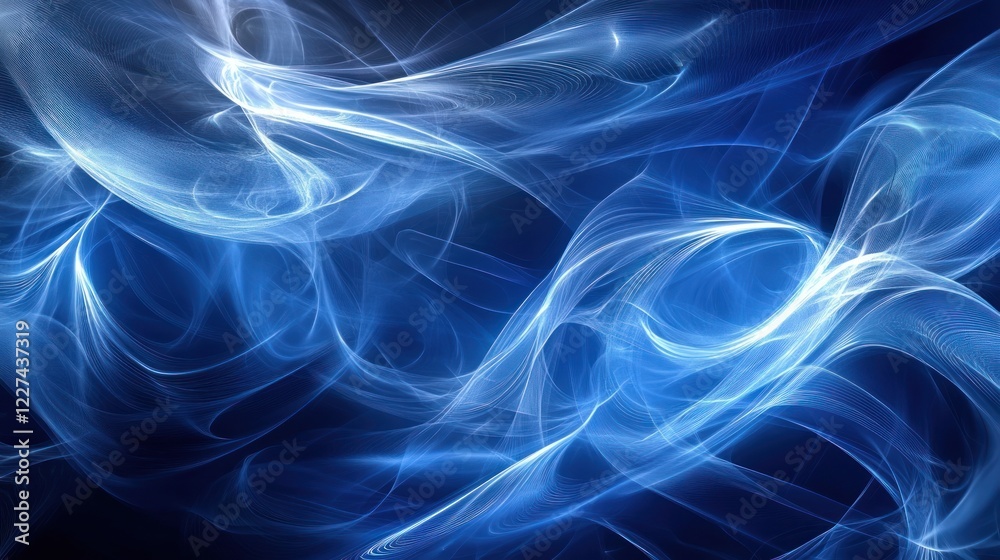 Obraz premium Blue abstract swirls, energy flow, dark background, website design