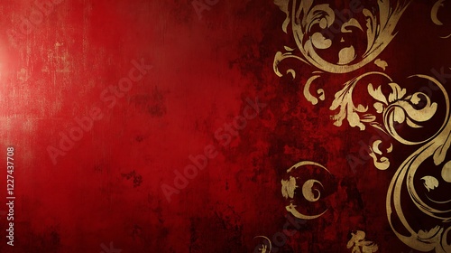 Red Background With Gold Floral Design