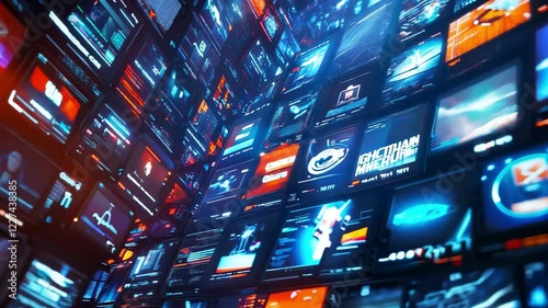 Cybernetic Command Center with Glowing Screens - made with Generative AI