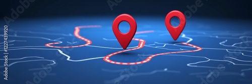 Navigation and Path, Concept of Choosing the Right Direction And Move to Goal on Blue Topography Map