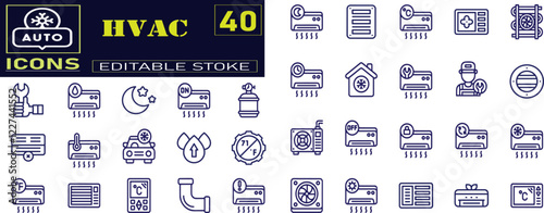 Set of 40 outline icons related to hvac.	
