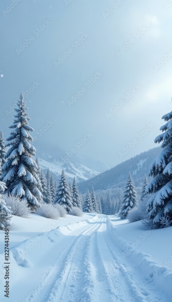 Heavy snowfall obscures rolling hills under a grey sky , landscape, january Heavy snowfall obscures rolling hills under a grey sky , landscape, january