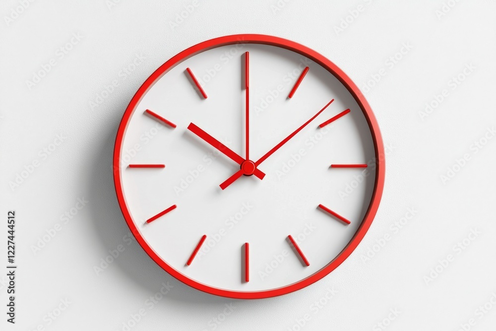 A minimalist design of a ticking clock with the second hand highlighted in red, symbolizing the urgency of a crucial moment, set against a clean white background A minimalist design of a ticking clock with the second hand highlighted in red, symbolizing the urgency of a crucial moment, set against a clean white background