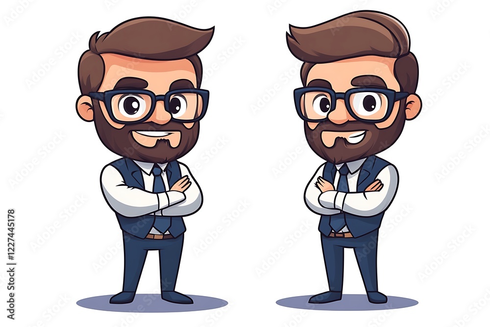 Cartoon Businessman Duplicate Image Arms Crossed Cartoon Businessman Duplicate Image Arms Crossed