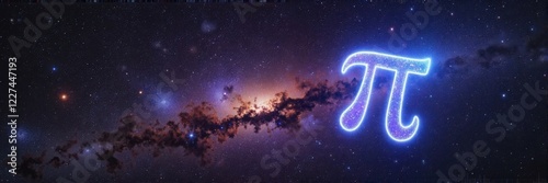 Glowing blue pi symbol in cosmic galaxy background
