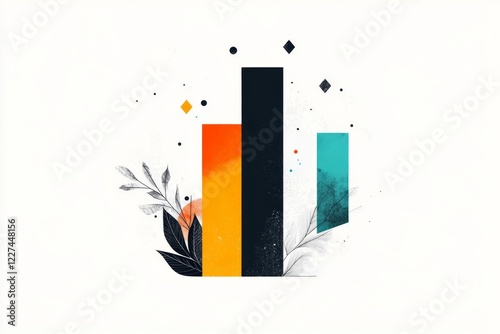 A minimalist bar graph with alternating heights, symbolizing fluctuating values, drawn in bold, primary colors with no additional details