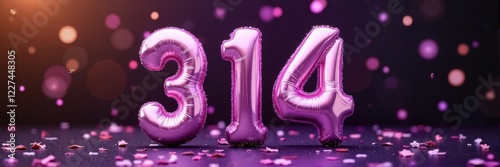 Pink metallic 314 balloon numbers with confetti celebration