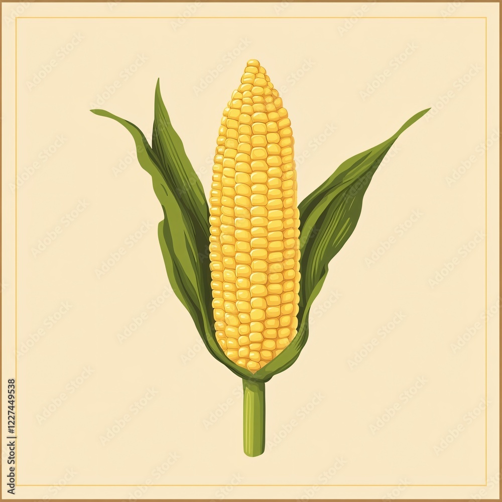Obraz premium Vibrant Corn Flat Vector Illustration in a Frame for Food Concepts and Designs