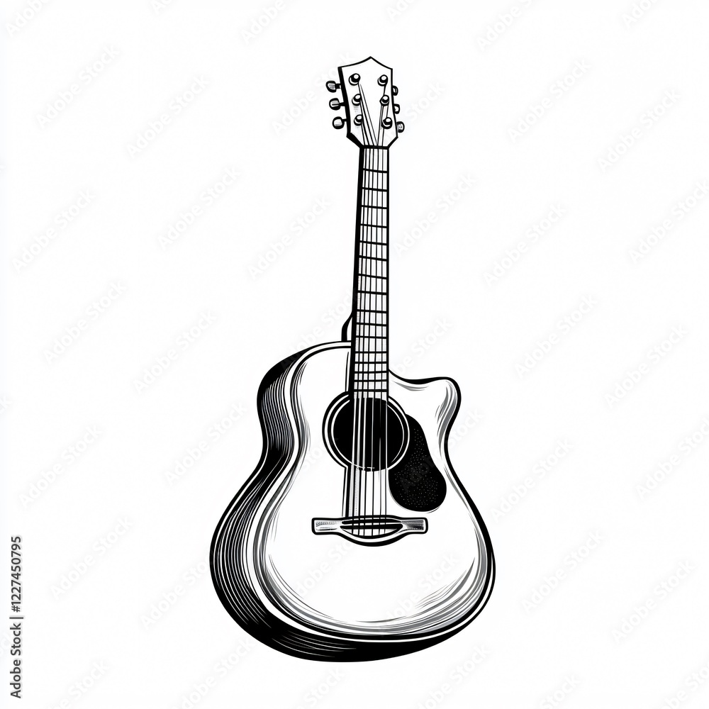 Obraz premium Musical Instrument Cartoon Vector for Design Projects with Black and White Illustration