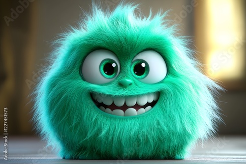 Whimsical Green Furry Monster - 3D Cartoon Character