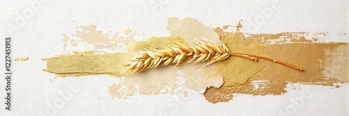 Wheat stalk on textured paint strokes, artistic background