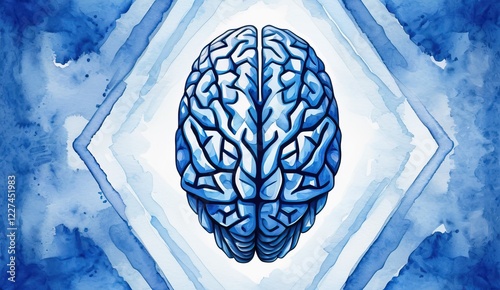 top view Low-poly style brain, blue and white colors