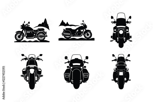Motorcycle touring silhouette on white isolated background