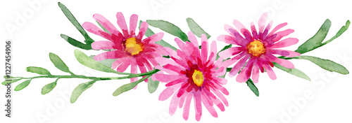 Purple daisy flower border frame wreath watercolor floral illustration hand painted