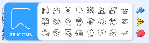 Leaves, Bio shopping and Juice line icons. Interest rate, AI generate, Inflation icons. Pack of Anxiety, Cardio training, Head icon. Vector