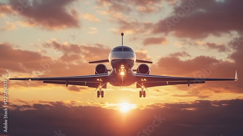 Golden hour highlights luxury jet departure