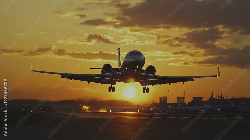 Naklejka premium Business aviation at sunset flight moment